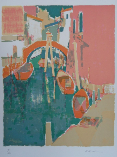 Masaaki KUWAHARA : Les gondoles de Venise - Lithographie originale signée 2