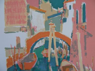 Masaaki KUWAHARA : Les gondoles de Venise - Lithographie originale signée 2