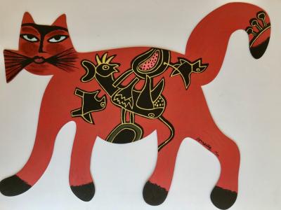 Corneille - Le chat rouge Sculpture originale signée par Corneille 2