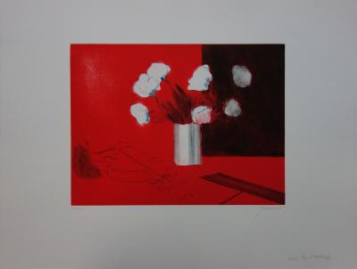 Paul GUIRAMAND - Nature morte rouge, gravure originale signée 2