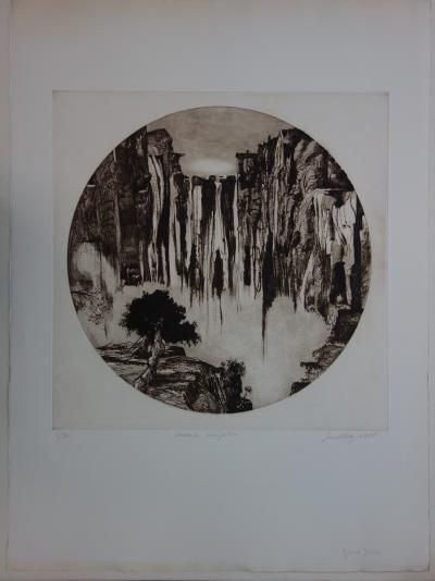 Gérard DIAZ - Cascade Langevin, gravure originale signée 2