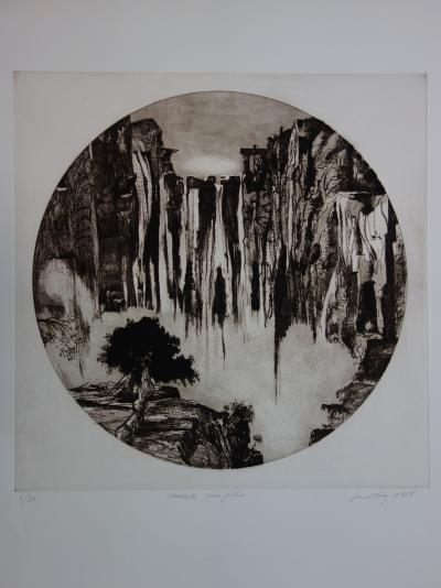 Gérard DIAZ - Cascade Langevin, gravure originale signée 2