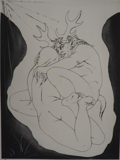 Pierre-Yves TREMOIS - Acteon faune et femme, gravure originale signée 2