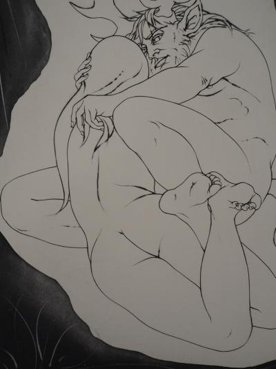 Pierre-Yves TREMOIS - Acteon faune et femme, gravure originale signée 2