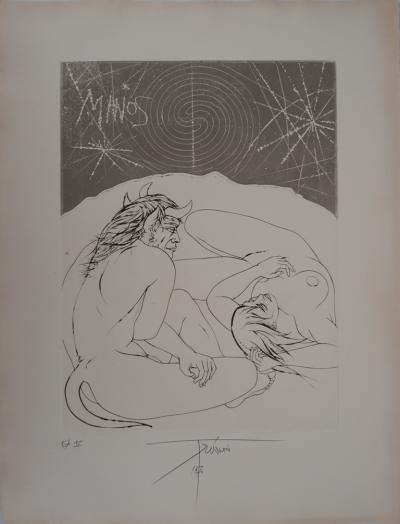 Pierre-Yves TREMOIS - Mythologie : Minos face à une femme, gravure originale signée 2