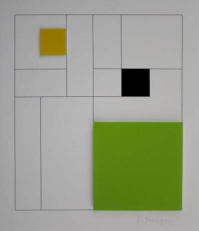 Gottfried HONEGGER - Composition 3 carrés, 2015, Sérigraphie 3D signée 2