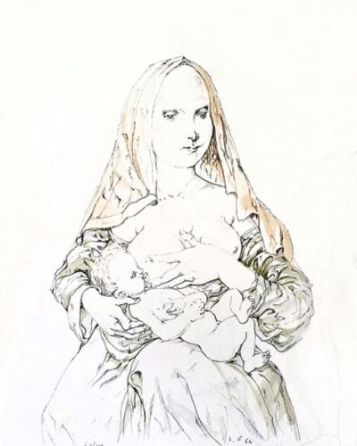Tsuguhara FOUJITA - Maternité - Lithographie originale signée au crayon 2