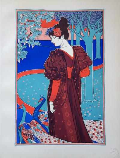 Louis RHEAD : Femme au Paon - Lithographie originale signée 2