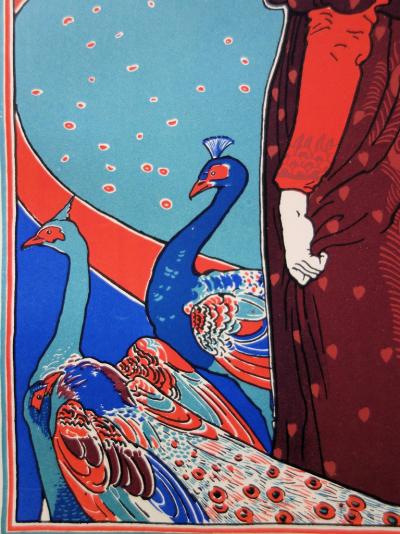 Louis RHEAD : Femme au Paon - Lithographie originale signée 2