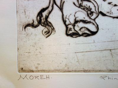 Mordecai MOREH : Rhinocéros blanc, Gravure originale signée 2