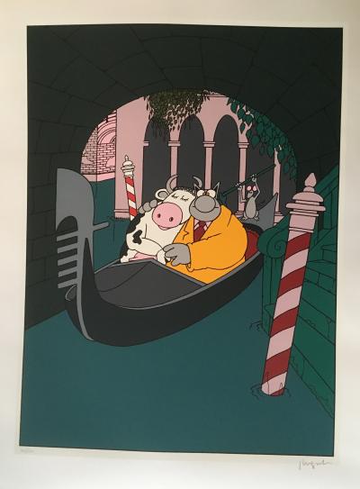 Philippe GELUCK - Le Chat : Romance à Venise - Sérigraphie signée 2