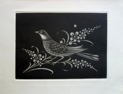 Kiyoshi HASEGAWA : Oiseau sur une fleur de lumière - Gravure originale 2