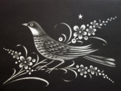 Kiyoshi HASEGAWA : Oiseau sur une fleur de lumière - Gravure originale 2