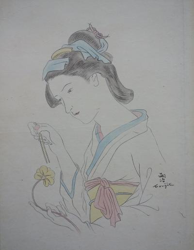 Léonard Tsuguharu FOUJITA : Japonaise à l’œillet - Gravure originale Signée 2