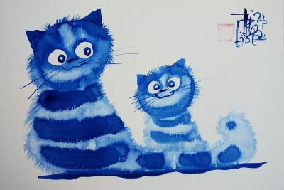 Laszlo Tibay : Chat et chaton - Dessin original à l'encre Signé 2