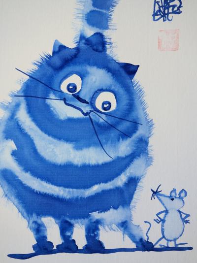 Laszlo Tibay : Chat et souris fâchée - Dessin original à l’encre Signé 2
