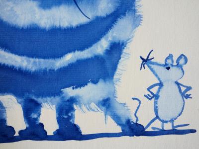 Laszlo Tibay : Chat et souris fâchée - Dessin original à l’encre Signé 2