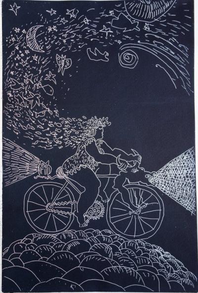 Nicole LAPORTE : Le Cycliste des rêves - Gravure originale Signée 2
