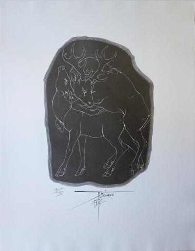 Pierre-Yves TREMOIS : Cerf et biche - Gravure originale Signée 2