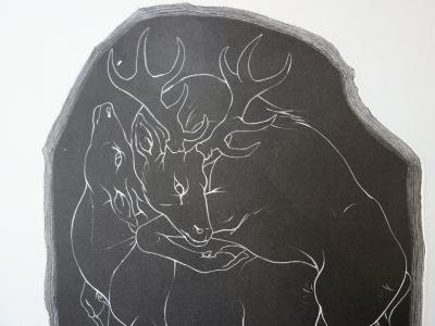 Pierre-Yves TREMOIS : Cerf et biche - Gravure originale Signée 2