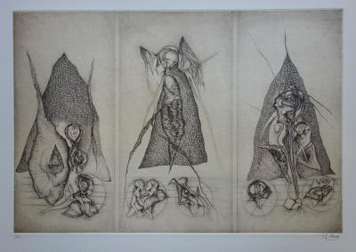 Fred DEUX : Le tryptique - Gravure originale Signée 2