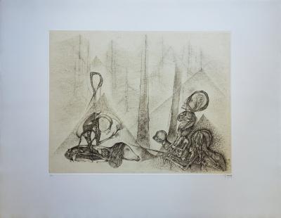 Fred DEUX : Les cheminées de la Châtre - Gravure originale Signée 2