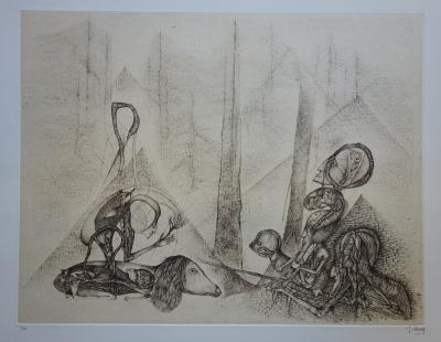 Fred DEUX : Les cheminées de la Châtre - Gravure originale Signée 1/30 2