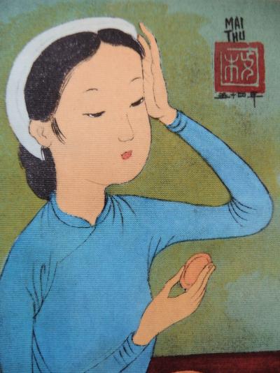 Mai Thu : Jeune fille au miroir - Lithographie originale Signée 2