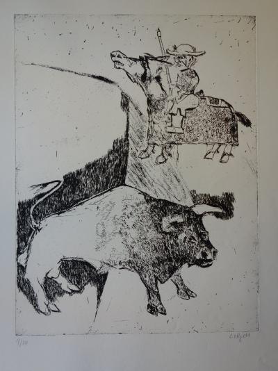 Bernard LORJOU: The entrance of the Picador - Original signed etching 2