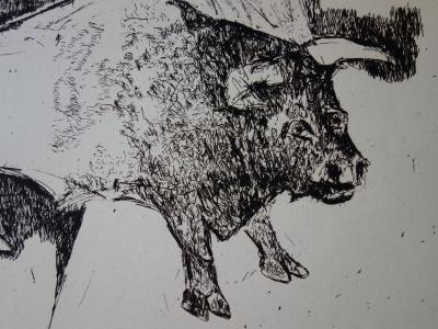 Bernard LORJOU: The entrance of the Picador - Original signed etching 2