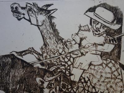 Bernard LORJOU: Picador and bull - Original signed etching 2