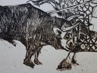 Bernard LORJOU : Picador et taureau - Gravure originale Signée 2