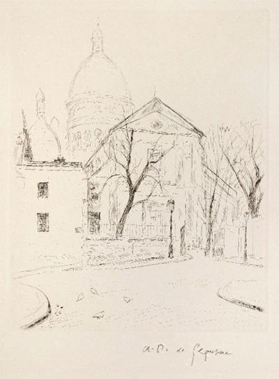 Andre Dunoyer de Segonzac Place du tertre, 1949  Gravure, eau-forte originale, signee a l'encre pour l'ouvrage de p. falke « notre ami ». epreuve en 30 exemplaires sur arches. 2