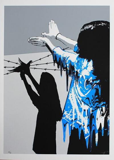 Serigraphie rehaussée à la main by KURAR - SAD Reality (bleu) 2