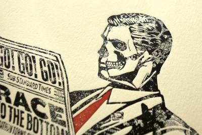 Shepard Fairey- OBEY/ RACE TO THE BOTTOM LETTERPRESS 2