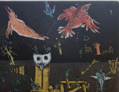Mordecai MOREH : Les oiseaux dans la nuit - Gravure originale Signée 2