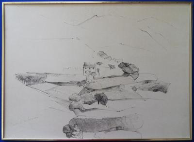 Pierre AMBROGIANI : Paysage vallonné - Dessin original Signé 2