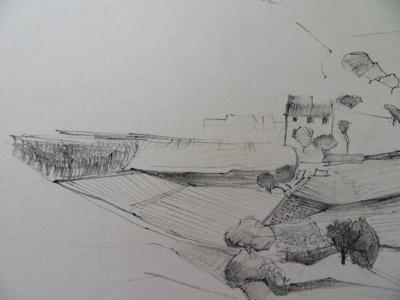 Pierre AMBROGIANI : Paysage vallonné - Dessin original Signé 2