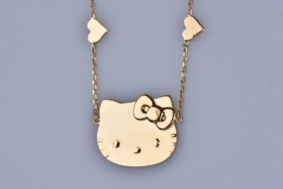 Collier en or jaune 18 ct ( 750/1000) Hello Kitty. Maille forçat 2