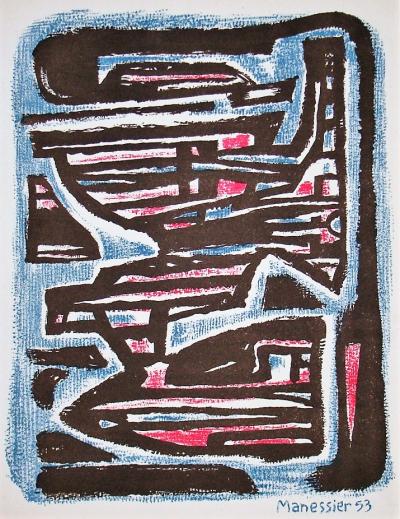 Alfred MANESSIER - Formes et transparence, 1953 - Lithographie signée et datée 2
