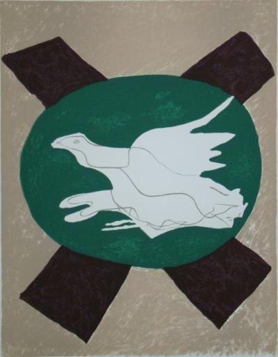 GEORGES BRAQUE - Lithographie en couleurs - Oiseau sur fond de X - 1958 2
