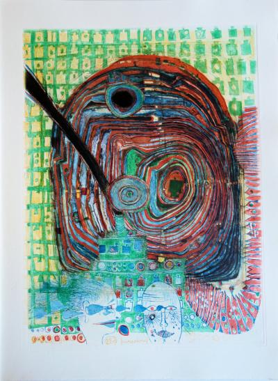 Friedensreich HUNDERTWASSER : Couple surréaliste - Gravure originale signée 2