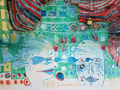 Friedensreich HUNDERTWASSER : Couple surréaliste - Gravure originale signée 2
