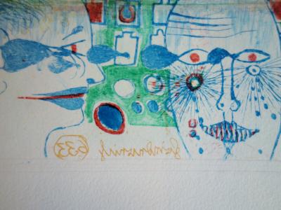 Friedensreich HUNDERTWASSER : Couple surréaliste - Gravure originale signée 2