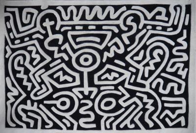 Keith Haring- Danse à deux - Tapis cardé a la main 2