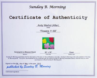 Andy Warhol (after) Sunday B. Morning - Flowers 11.68 Sérigraphie,  certificat inclu 2