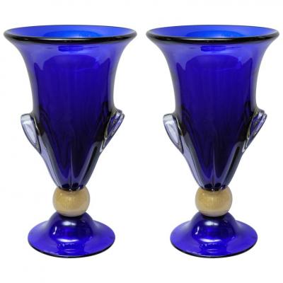 Pair of vases in Murano glass signed 