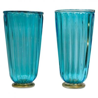 Paire de vases en verre de Murano signé 