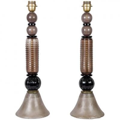 Paire de lampes en verre de Murano, 1975 2