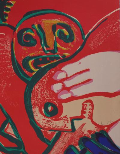 Bengt LINDSTROM : Couple avec un chien bleu - Lithographie originale Signée 2